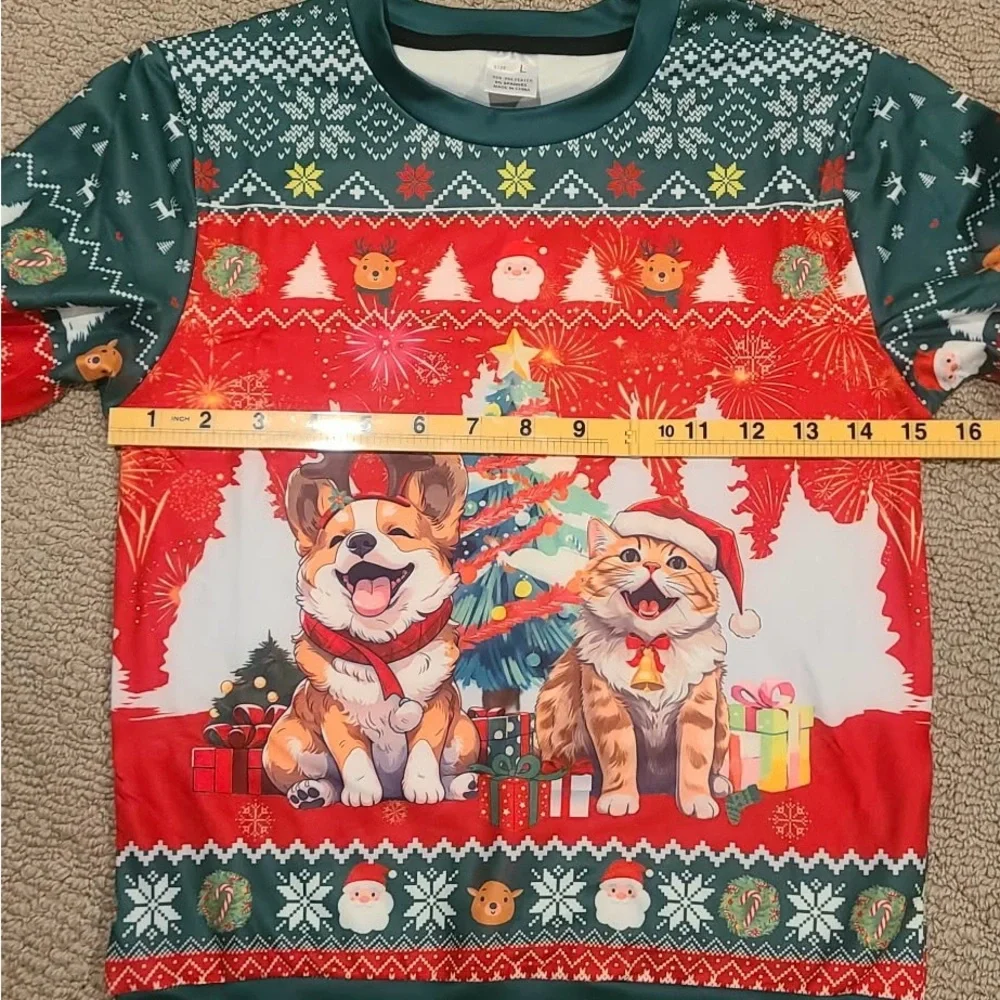 Holiday Pets Crewneck Sweatshirt - Green & Red UNISEX KIDS Christmas Pullover